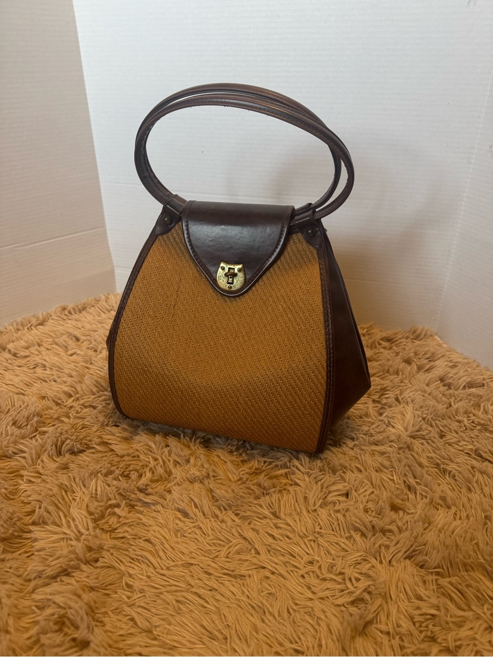Vintage Satchel Handbag in Brown and Tan
